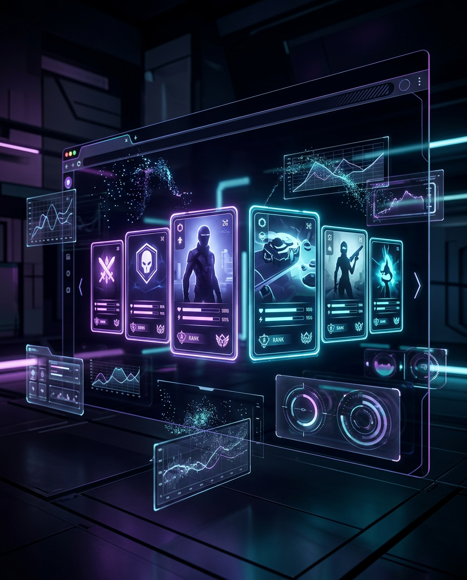 PixelArena gaming dashboard with glowing game cards